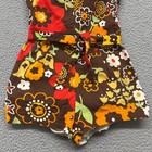 Vtg Playsuit Romper Brown Floral Mod Art Deco 60 s 70 s Retro Pinup Beach