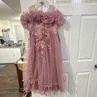 Pink Tulle Flower Girl Dress Size S Floral Applique Ruffle Off-shoulder Sleeves