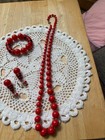 Vintage Jewelry Set   Mid-century Red And Black Plastic Disc And Bead
