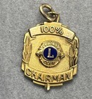 Brooch Pin Charm 1 10 10k Yellow Gold Blue Ribbon 100  Lions Club Chairman