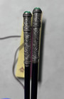 Vintage Engraved Silverplate Ebony   Jade Chopsticks W  Case Asian Silver Plated