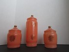 3 Vintage Antique Vanity Jar Opaline Glass Pink peach W Lids Gold Accent-rare