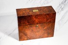 Stunning 19th Century Antique Victorian English Burl Wood 3 Decanter Box Bramah 