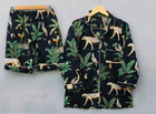 Hand Block Print Pajamas  Black Jungle Pure Cotton Pj Set  indian Night Wear