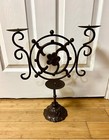 Beautiful Brown Vintage Cast Iron Victorian Three Candle Pedestal Stand Holder