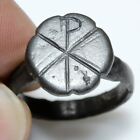 Ancient Byzantine Bronze Ring  Carved With Christogram   Circa 700-1000 Ad