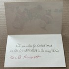 Vintage Mid-century Christmas Card Two Santa   s Pastel Toys Tree Retro