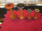 Lot Of 4 Antique Wooden metal Thread Yarn Spool Bobbin 