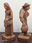 Antique Black Forest Carved Figures Of Old German Couple Doing Daily Chores 