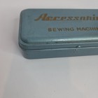 Antique Blue  Metal Hinged Sewing Machine Attachment Accessories Box Excellent