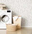 787 x17 3  Boho Peel And Stick Wallpaper Beige And White Wallpaper Leaf Self Adh
