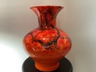Vintage Flame Drip Glaze Vase Large Glossy Mid Century 12    