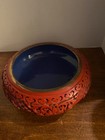 Antique Chinese Cinnabar Bowl Blue Enamel Over Brass