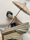 Asian Porcelain Statue Of Woman And Daughter Riding In Rickshaw   Music Box