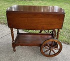 Vintage Colonial Mahogany Rolling Bar Tea Cart Drop Leaf Table