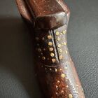 Vintage Antique Carved Wooden Shoe Snuff Box W  Sliding Lid   Brass Pins
