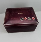 Vtg Scuola Del Cuoio Leather Poker Playing Card Chip Box W  Lid Florence Italy