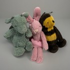 Lot Of 3 Jellycat Plush Bashful Bee  Pinky Bunny   Green Dragon Cute      