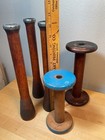 Lot Of 5 Vintage Antique Industrial Textile Wood Spools Spindles Thread Bobbins