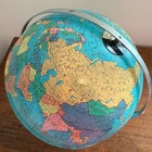 Vtg Ohio Art Tin Metal Litho World Globe Mcm Desk Top Map Aviation Routes Usa