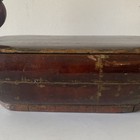 Antique Asian Chinese  Wedding Rice Wood Basket Box Lacquard Carved Wood Handles