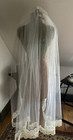 Vintage 1940s Alencon Lace Trimmed Tulle Long Wedding Veil Head Piece Faux Pearl