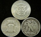 3 Coin Half Dollar Lot   Walking Liberty Kennedy Franklin  90  Silver Bullion