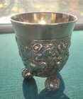 Antique German 835 Silver Cup With Repouss   Battle Scene  Figural Feet  3 5   
