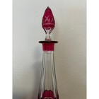Vintage   Antique Cranberry Cut To Clear Decanter Carafe 16 