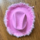 Girls Pink Cowboy Hat One Size Rhinestone Tiara Faux Fur Trim Cowgirl