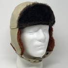 Vintage 80s Trapper Ushanka Aviator Hat Cap Beige Military Ear Flaps S Small