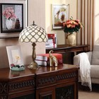 Tiffany Style Stained Glass Beige Light Table Lamp Vintage Shade Lamp 18  Tall