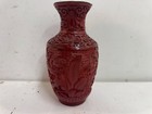 Vintage Possibly Antique Chinese Red Carved Cinnabar Vase Immortals Dec 