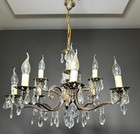 Antique Rare Victorian Brass 12-lights Ornate Cut Crystal Chandelier 1950s