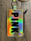 New  Victoria   s Secret Pink Id Wallet Lanyard Iridescent Gold Rare - Sealed Nwt