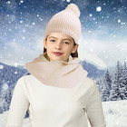 Women Girls Knit Beanie Hat Scarf And Gloves Set  Winter Soft Warm Thick Beige
