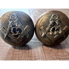 Vintage Masonic Door Knobs Pair Antique Brass Freemason Square Compass G Logo