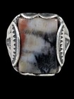 Antique Navajo Silver Native American Stampwork Petrified Wood Ring Size 10 25