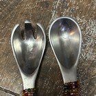 Decorative Beaded Mcm  Polished Aluminum Salad Fork  Spoon Round End Handle 9 
