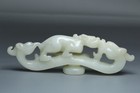Chinese Antique Old Hetian Jade Hand-carved Dragon And Phoenix  Statues