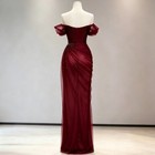  Burgundy Off   shoulder Mermaid Evening Dresses Sparkly Beading Formal Prom Gowns