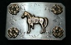 Vtg Ricardo Hand Crafted Horse Flower Bronze Nickel Silver Western Belt Buckle  