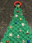 Vtg Macrame Christmas Tree Wall Hanging Kitsch 70-80 s Retro Red Silver Balls