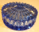 Blue Cut Glass Dresser Jar Powder Jar Vanity Jar Vintage Estate Treasure