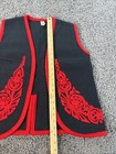 Hungarian Folk Art Embroidered Black   Red Vest Adult Size 46 Cardigan Wool