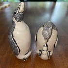 Vintage Scrimshaw Style Penguin Family Pair Figurines Made In Great Britain