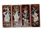 Vintage Chinese Mother Of Pearl Inlay Lacquer Wall Plaques Fu Lu Shou Set Of 4