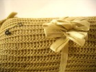 Antique Victorian Style Pin Cushion With Crocheted Cover   Beige Ribbon Pillow