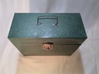 Vintage Tin Metal Storage Box Green Handle Office Organizer