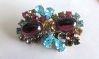 Stunning Czech Vintage Style Glass Rhinestone Button     Turquoise Purple  Multi